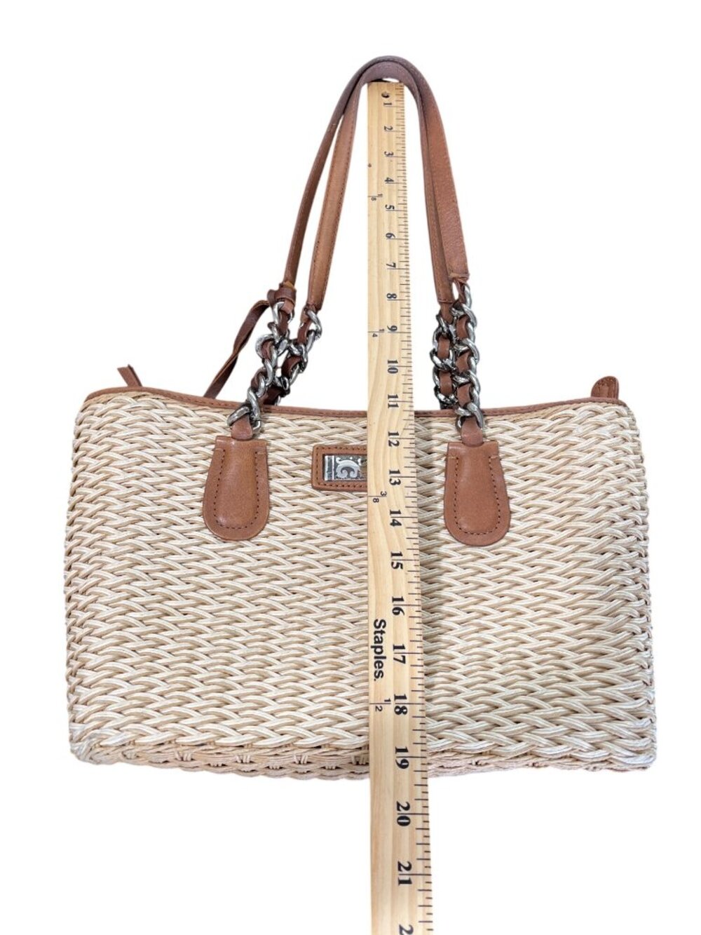 Brighton Straw & Leather Shoulder Bag Tote Woven Chic Tan Brown 12x8 - Picture 5 of 7